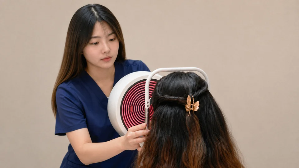 Optometrist examining patient eyes using specialised diagnostic tools.